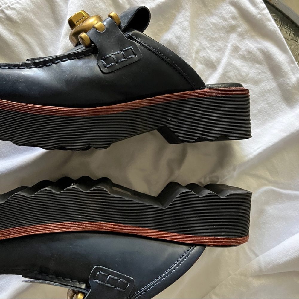 Coach Blue Loafers with Gold Buckle - Picture 2 of 3